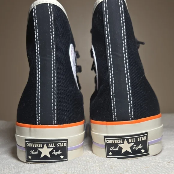 Converse Black High Top Sneakers with Cream, Orange & Purple Trim - Picture 8 of 14